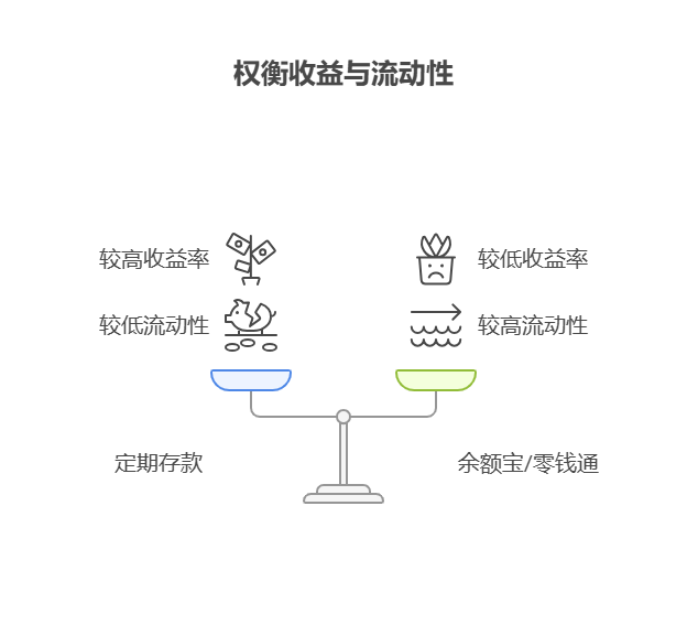 我现在存零钱通、余额宝收益太低，买银行定期存款收益会不会高点?