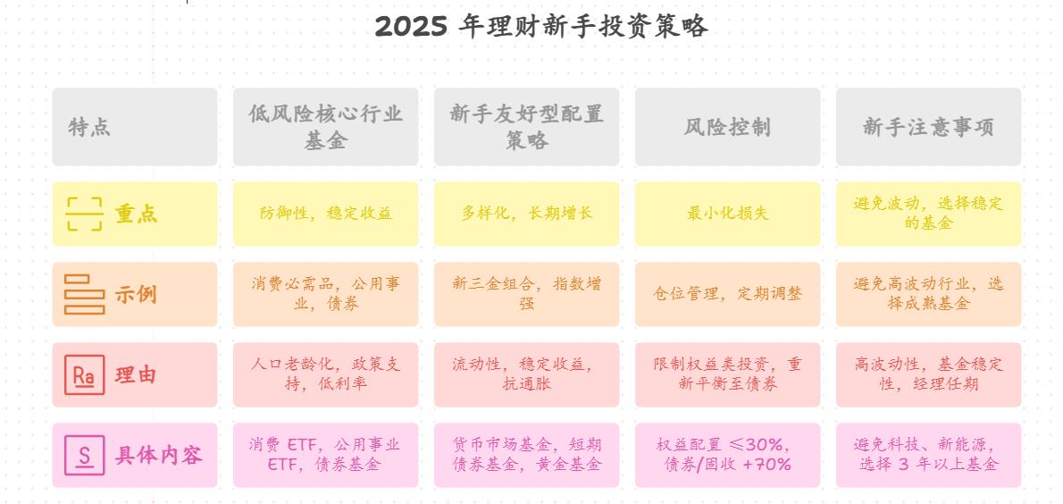作为理财新手，2025 年哪些行业的基金前景好且风险低，求各位大佬给点建议