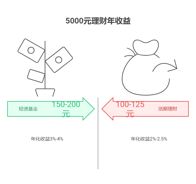 刚毕业存款 5000 元，分散到银行定期和活期理财里，收益差距大吗?