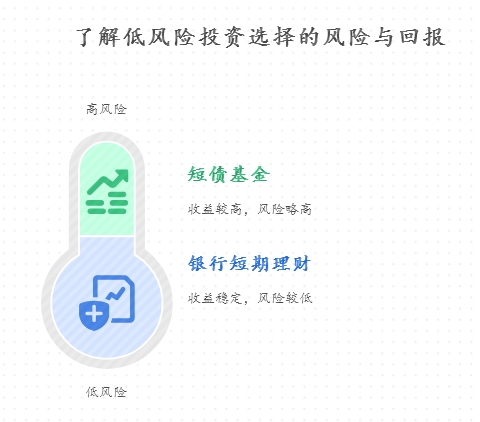 退休人士想选低风险理财，短债基金和银行短期理财哪个更适合？比如有 5 万元闲钱，怎么结合两者搭配着买，兼顾收益和安全？