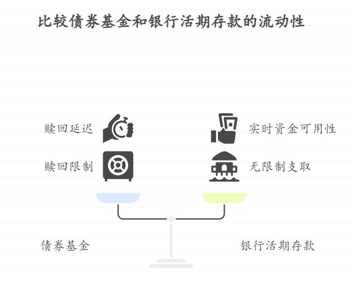 老人怕基金赎回慢耽误事，急用钱时债券基金能随时取出来吗？赎回后多久到账？和银行活期比流动性差多少？