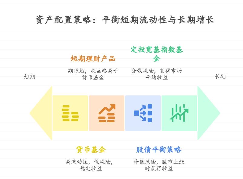 启牛老师告诉我说资产配置非常重要，刚工作的年轻人既有短期旅游计划，又想长期攒钱，该怎么配置资产兼顾“短期用钱灵活”和“长期增值”，比如货币基金+定投宽基？