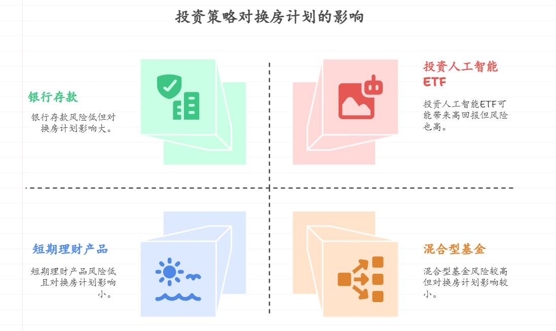 夫妻两人都是上班族，每月家庭净收入1.2万，计划5年后换房，现在有18万存款，投资广发中证人工智能主题ETF（159820）对换房计划影响大吗？应该怎样操作，才能让投资助力换房又不影响生活？