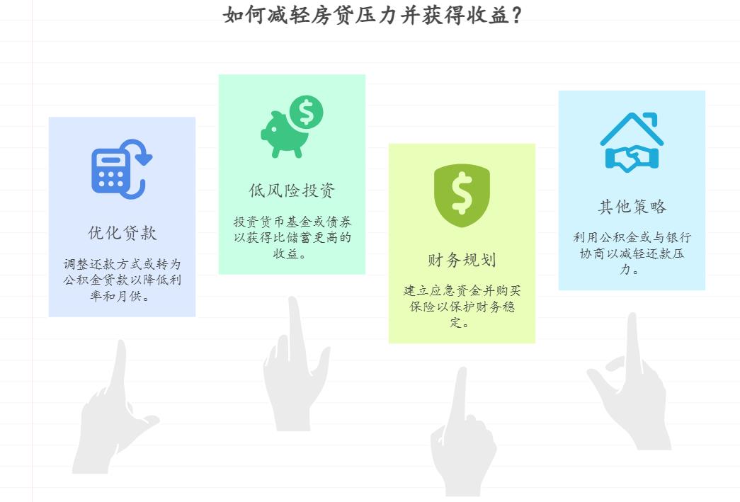 我在天津刚买了一套房子，每个月还房贷压力有点大，但是又不甘心把手里的闲钱都放在银行里吃利息，有什么既能减轻房贷压力，又能有一定收益的低风险理财方法吗？