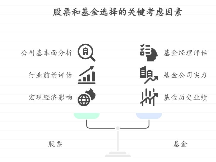 听说买股票要自己选公司，买基金要看基金经理，那股票和基金在选择时的核心关注点有什么区别呢？