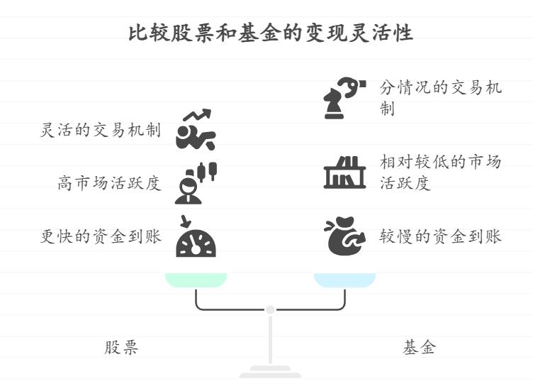 手里的钱可能随时要用，想了解股票和基金在变现灵活性上有什么区别，是不是想卖就能马上卖掉？