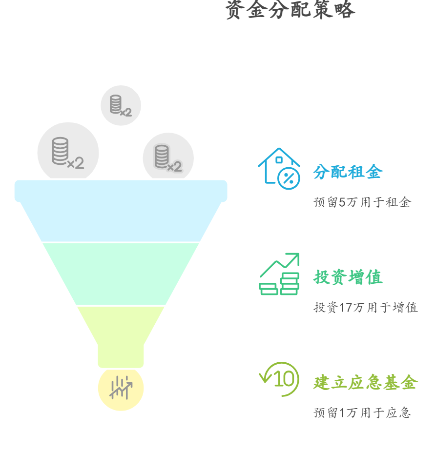 工作4年，有22万存款，想在公司附近租个工作10年，租金5万，资产配置核心怎么安排这笔开支？