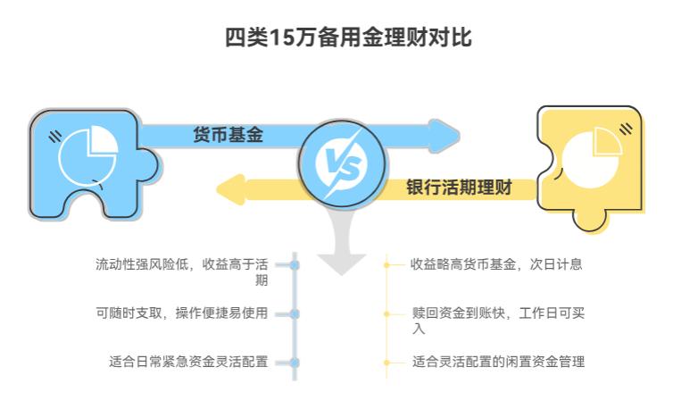 刚结婚,手里有15万家庭备用金,既想保持灵活,又想有点收益,该选什么理财产品?求具体建议