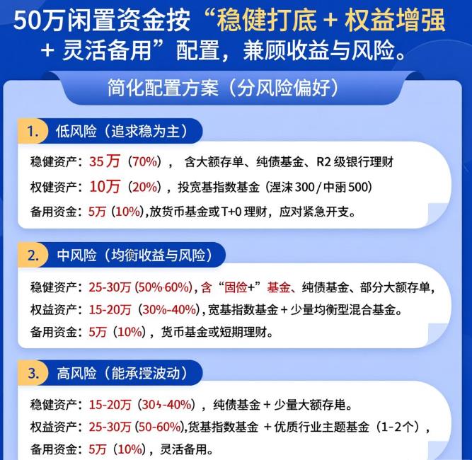 50万闲置资金如何做资产配置才能兼顾收益和风险?
