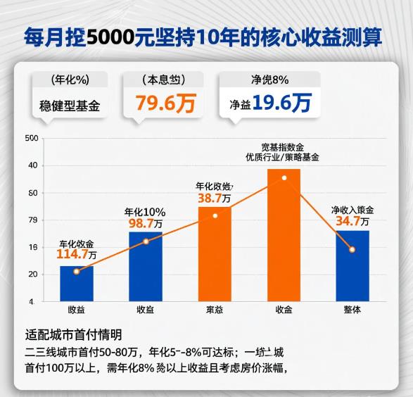 基金定投每月5000元，坚持10年能实现买房首付吗？