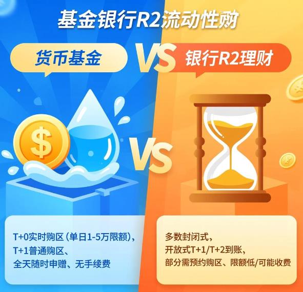 货币基金和银行R2理财哪个流动性更好？