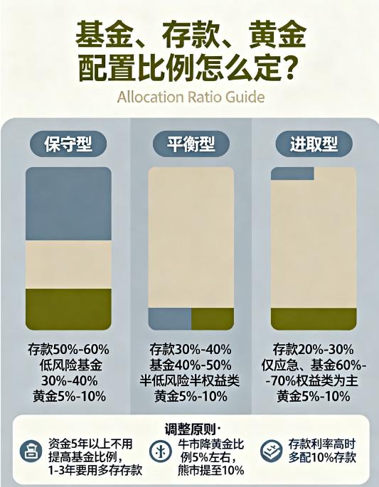 资产配置中，基金、存款、黄金比例怎么分？