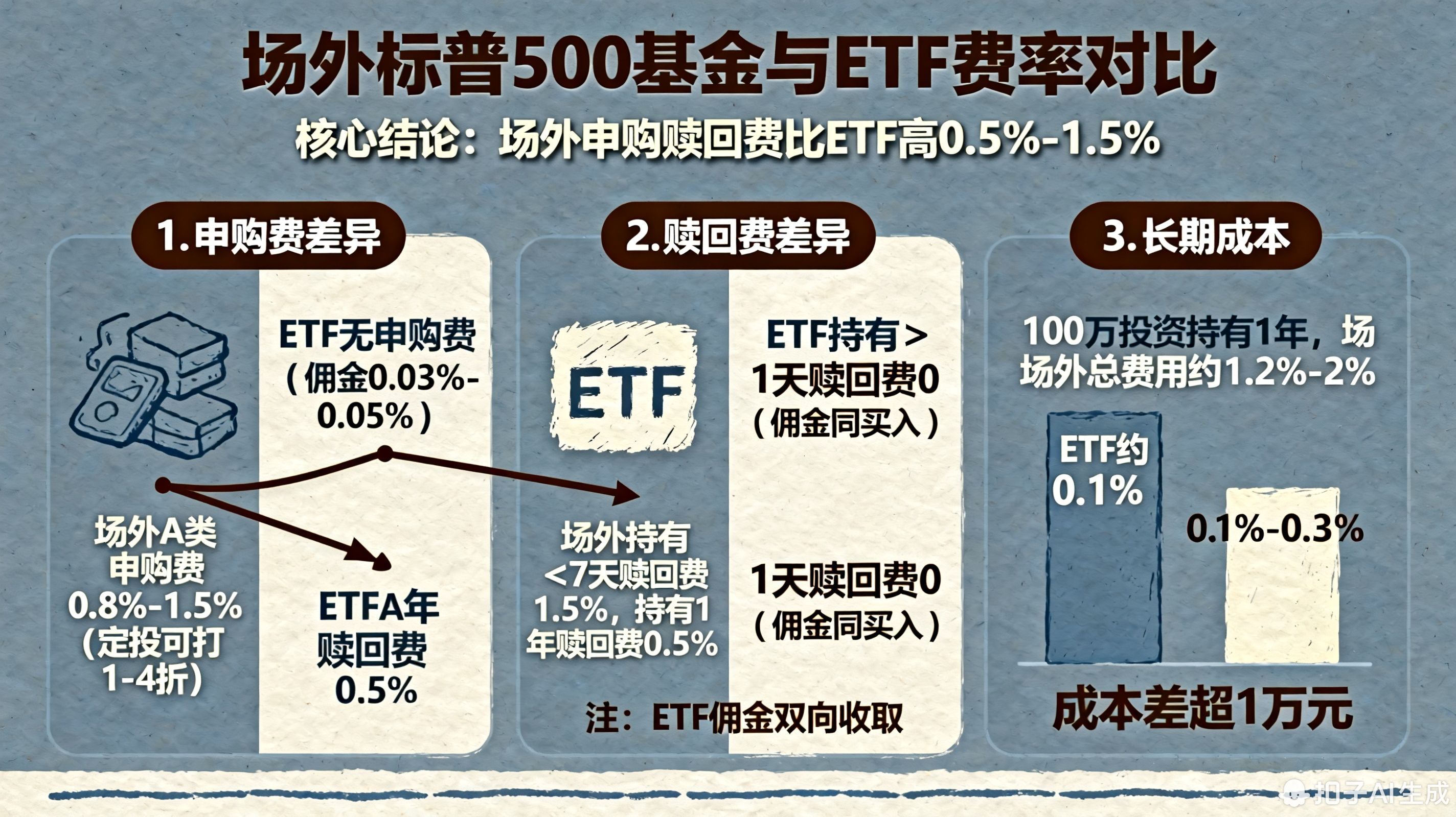 场外标普500基金的申购赎回费比ETF高多少?