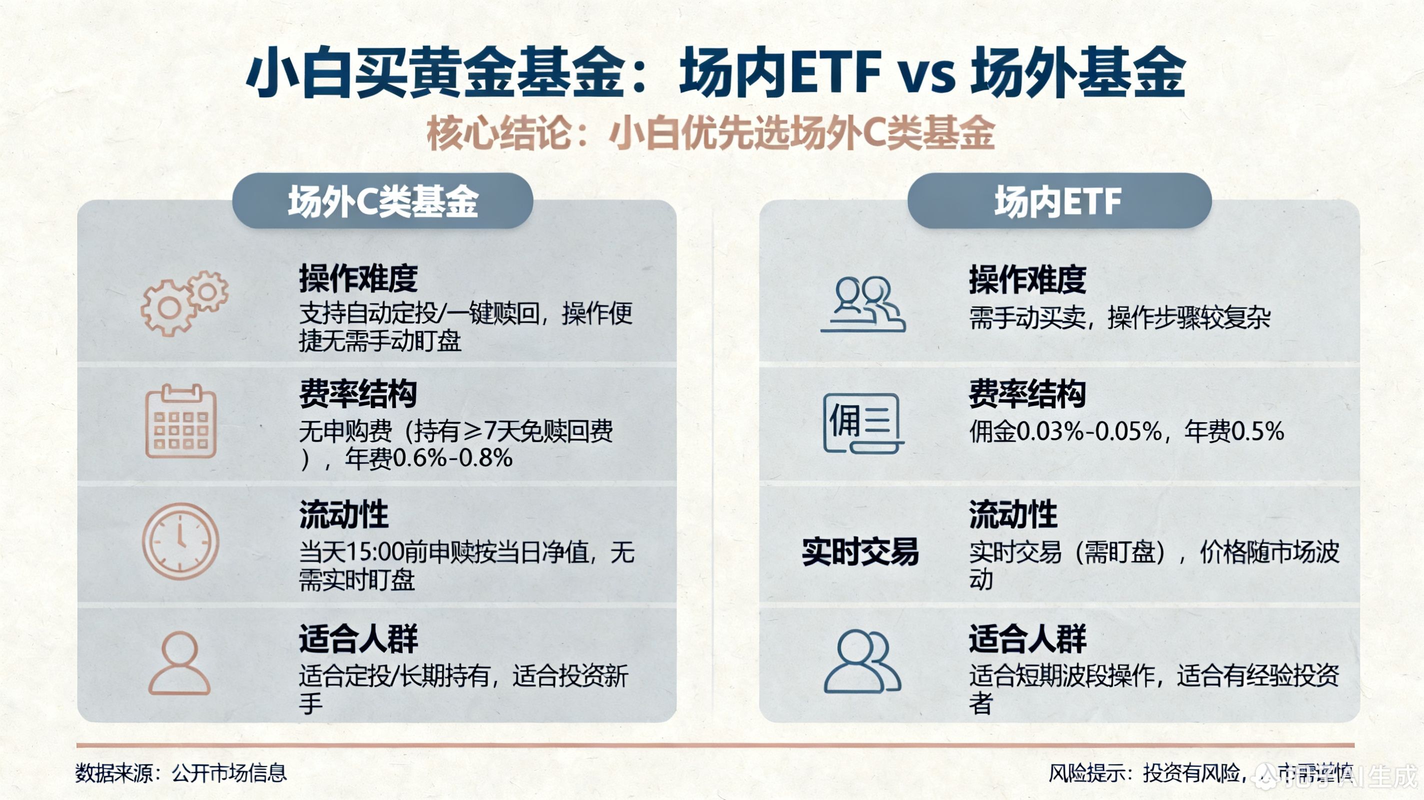 小白买黄金基金，选场内ETF还是场外基金?