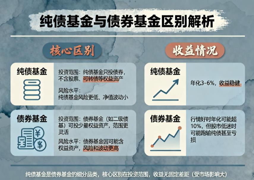 纯债基金和债券基金有什么区别？收益差距多少？
