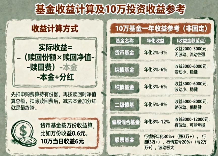 基金收益怎么计算？10万买基金能赚多少？