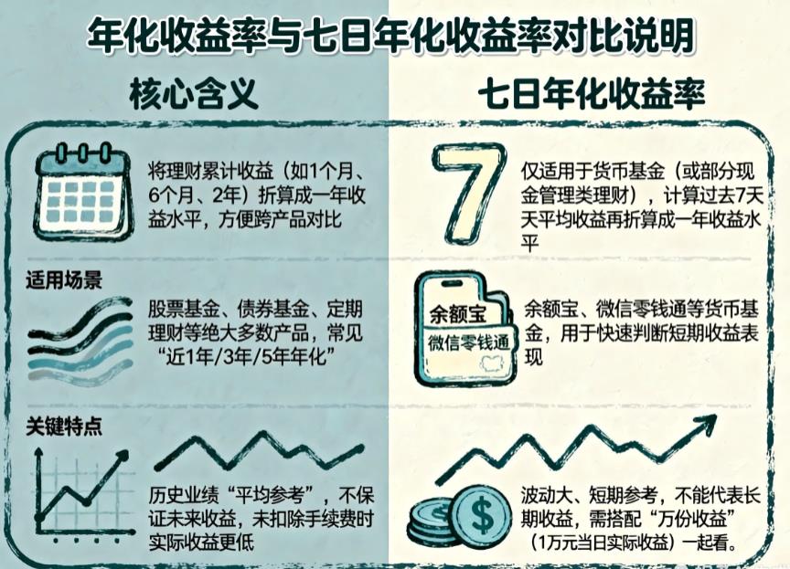 买理财时,年化收益率和七日年化分别代表什么意思?