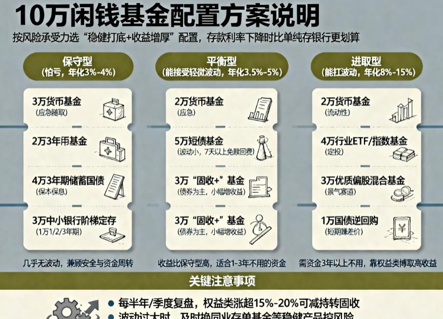 存款利率下降，10万闲钱怎么理财收益更高？