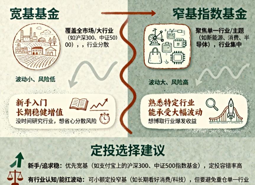 宽基基金和窄基指数基金，哪个更适合定投？适配场景不一样吗？