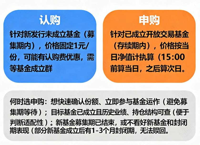 基金申购和认购有啥区别?啥时候选申购?