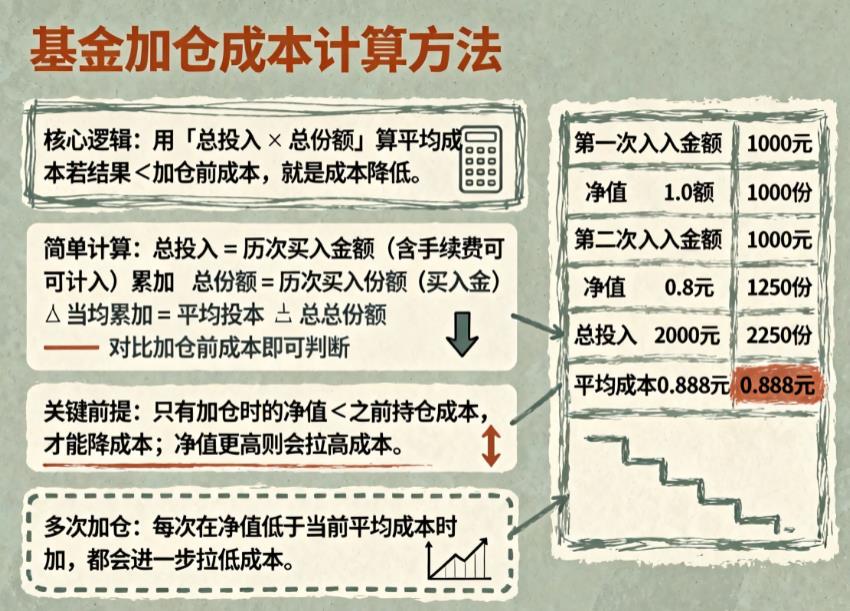 基金亏了之后加仓，咋算成本有没有降低？