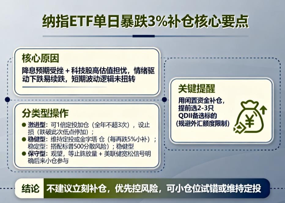 纳指ETF跟随美股单日暴跌3%，现在补仓合适吗？