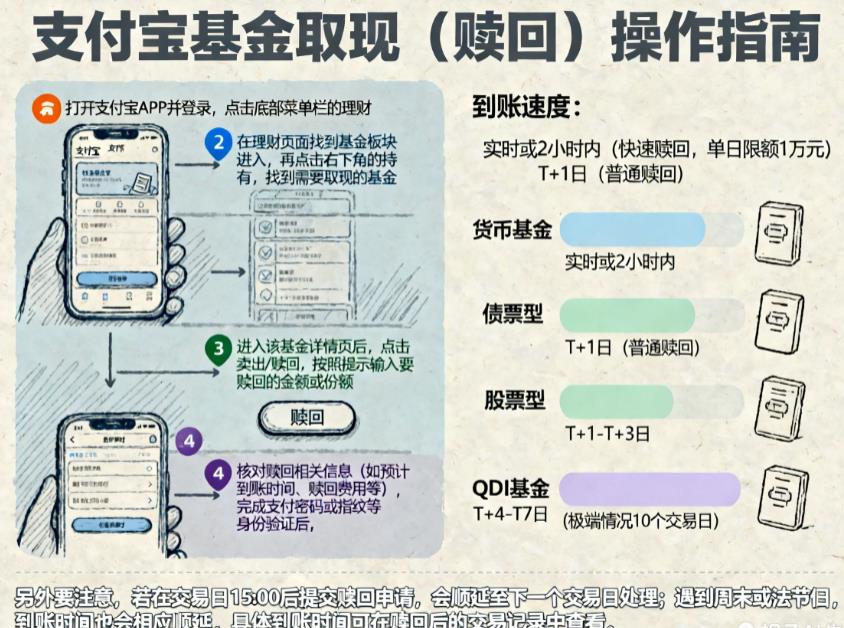 支付宝基金咋取现？到账速度快不？