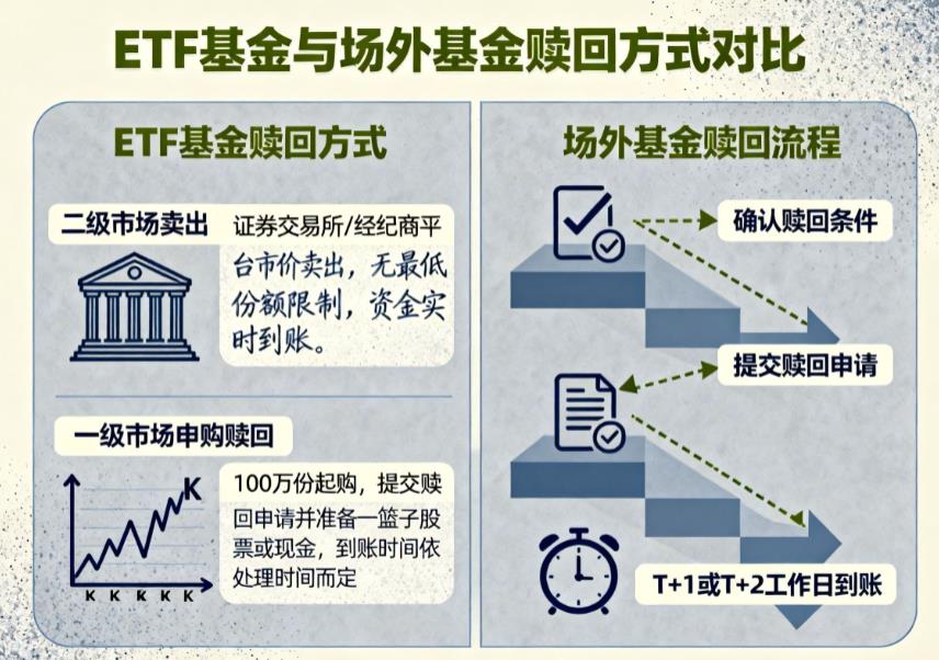 ETF基金咋赎回?和场外基金赎回流程一样吗?