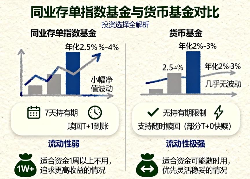 同业存单指数基金和货币基金，收益和流动性咋选？