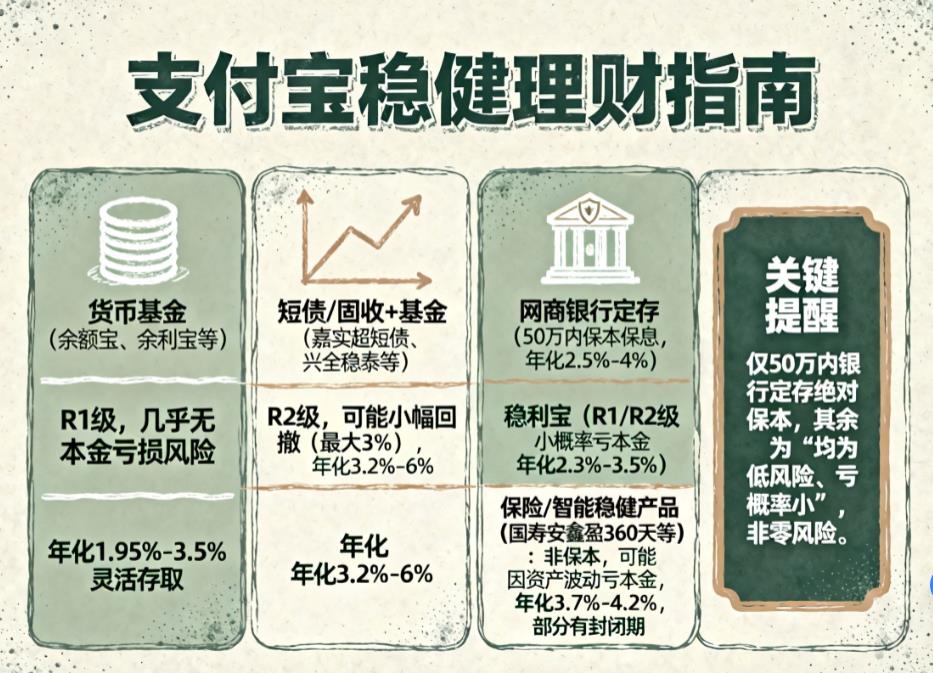 支付宝稳健理财有哪些?不会亏本金吧?