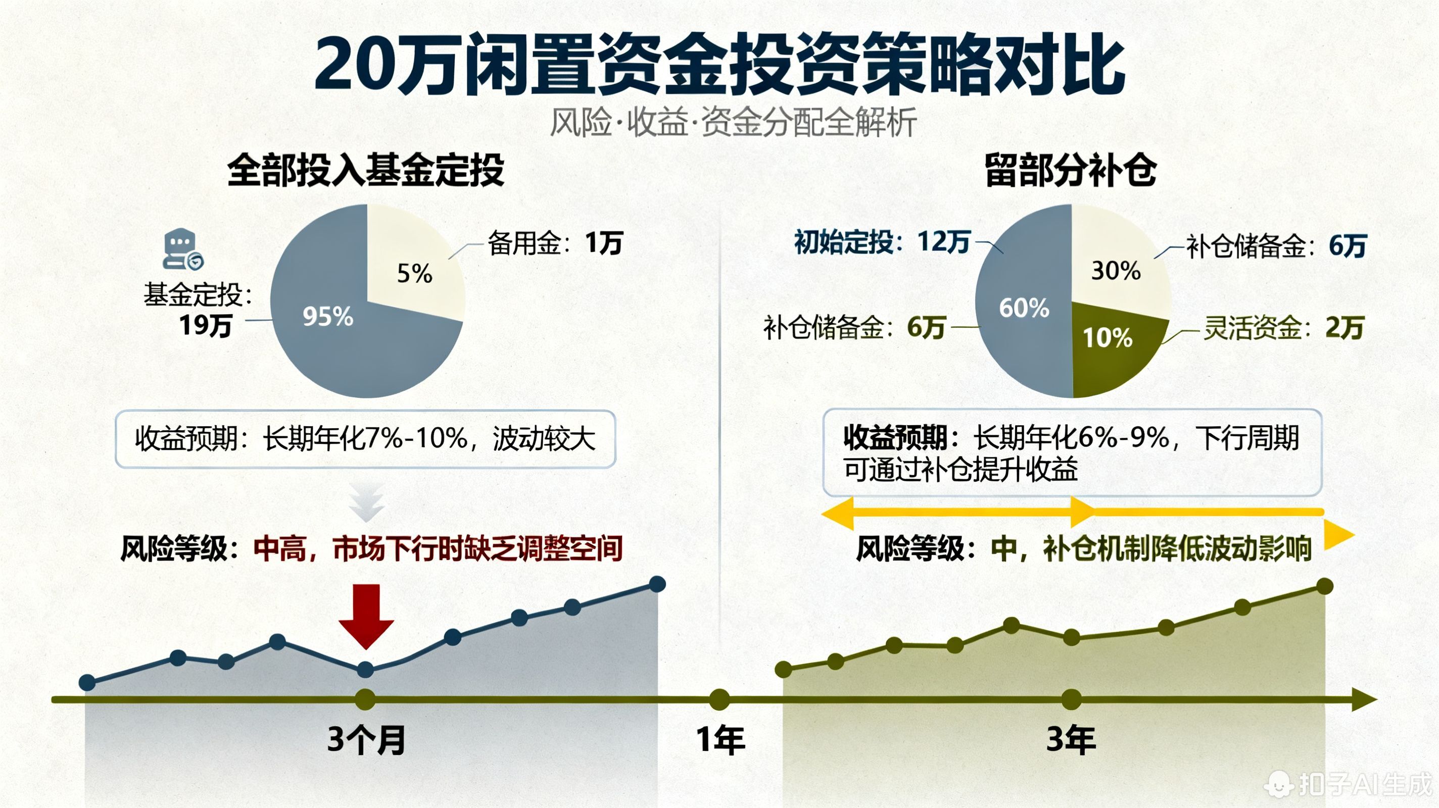 有20万闲置资金,是全部投入基金定投还是留一部分补仓?