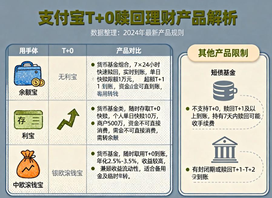 支付宝上哪些理财产品支持T+0赎回,当天就能到账?