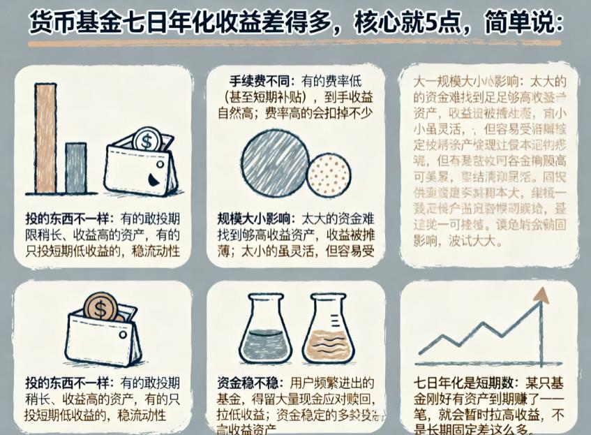 同样是货币基金,为什么不同产品的七日年化收益差别那么大?