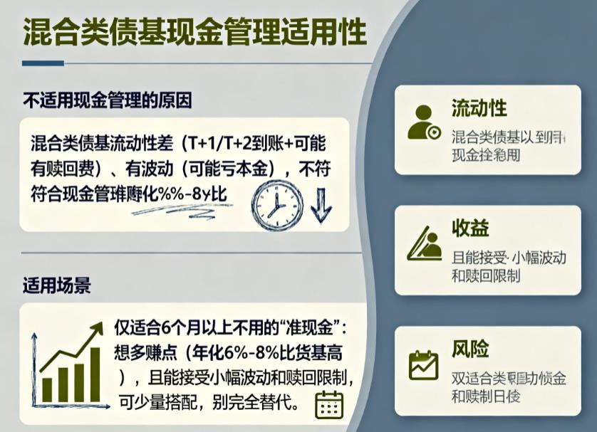 用混合类债基替代货币基金做现金管理合适吗？