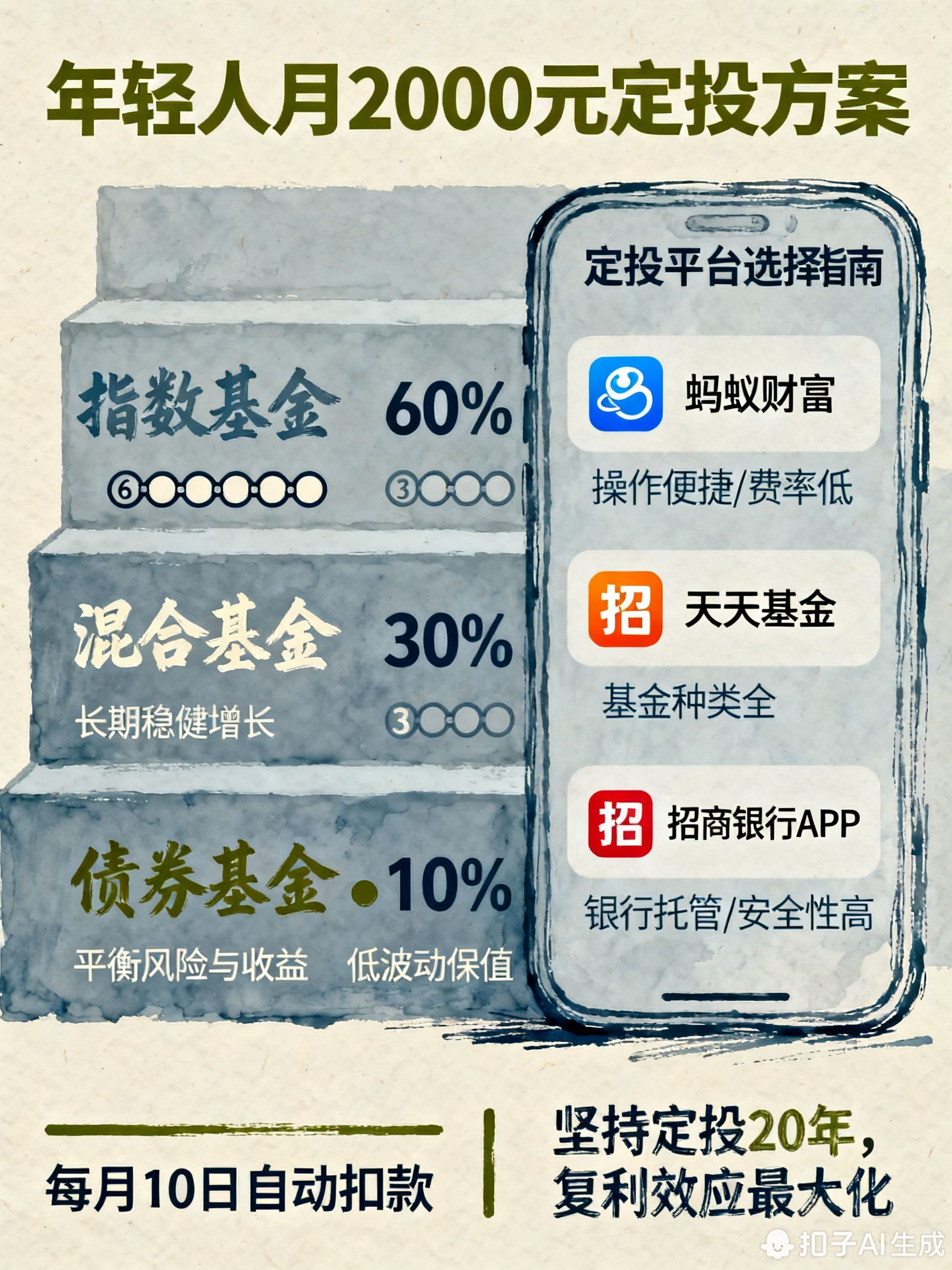 年轻人刚开始工作，每月2000元闲钱该怎么定投?