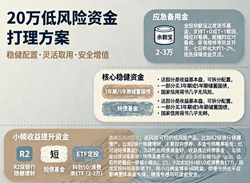 手里有20万闲钱,不想冒太大风险,该怎么打理?