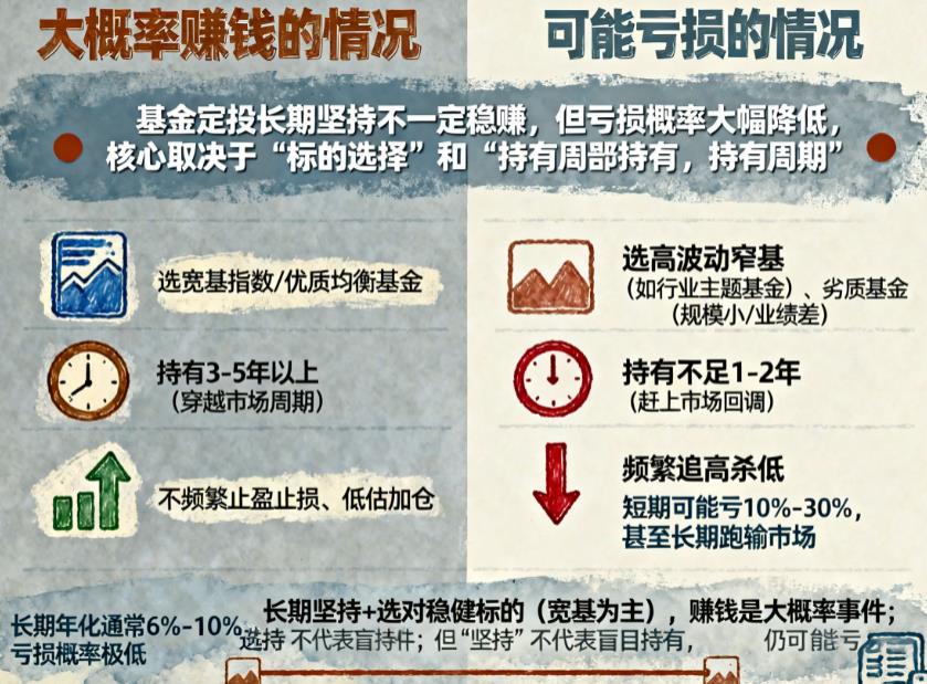 基金定投长期坚持一定赚钱吗会亏损吗？