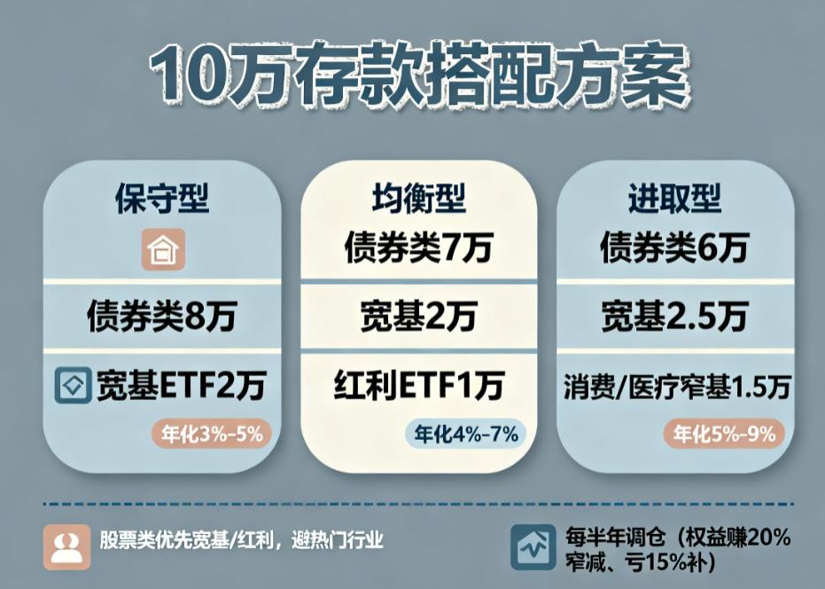 10万家庭存款股票基金和债券基金怎么搭配？