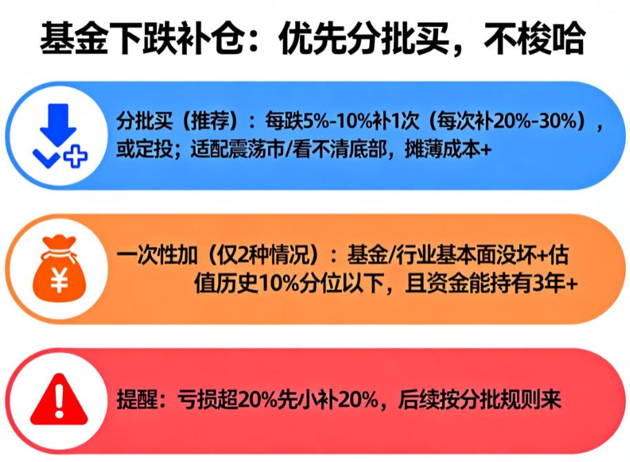 基金下跌补仓一次性加还是分批买?