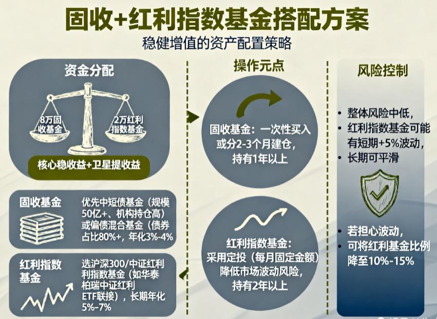 10万求稳理财固收基金+红利指数基金怎么搭配？