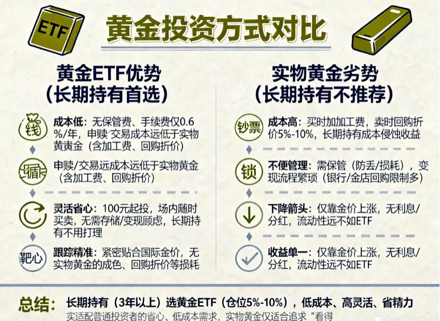 黄金ETF和实物黄金哪个更适合长期持有?