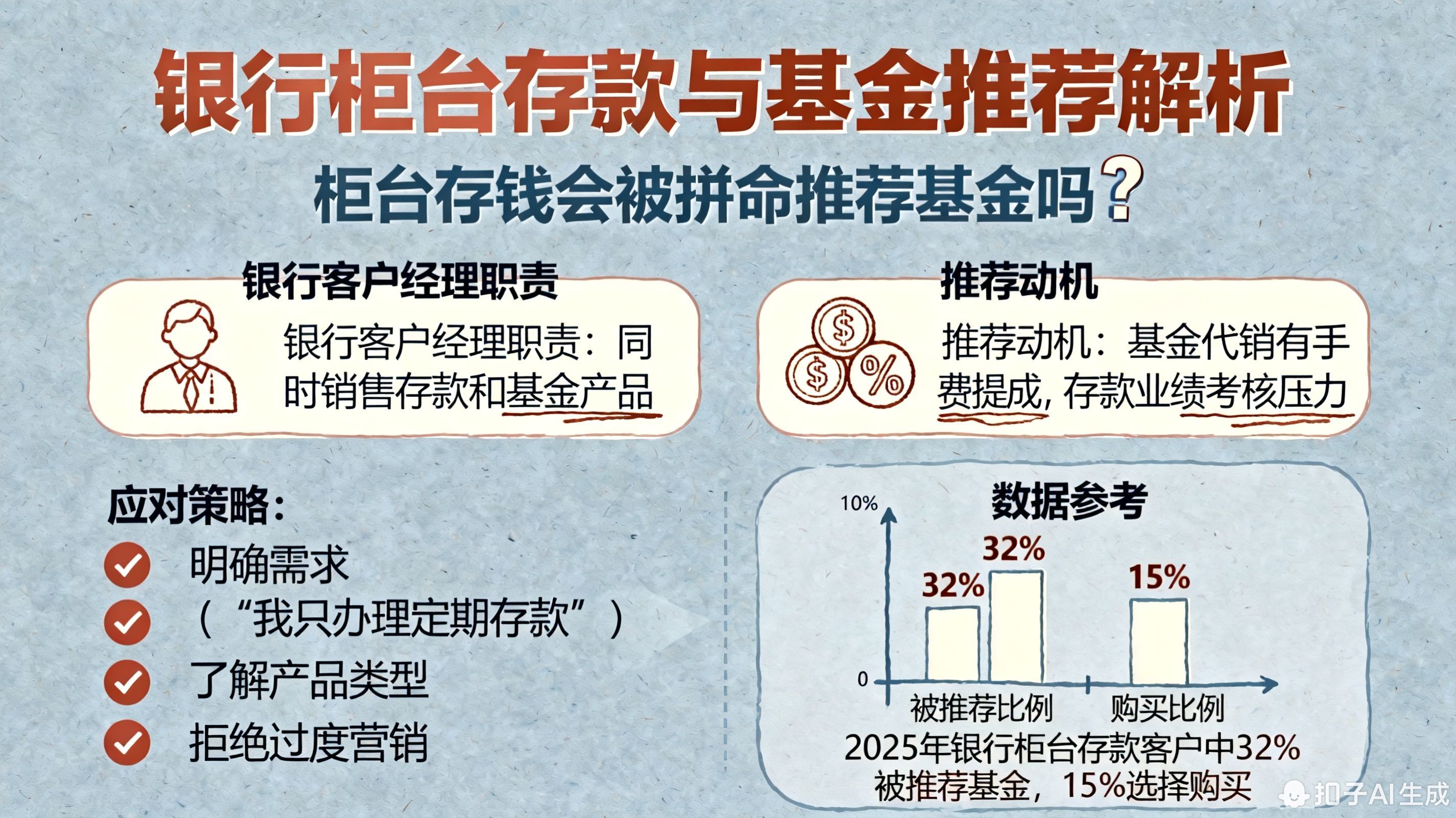 现在去柜台存钱，客户经理会不会拼命推荐我买基金啊?