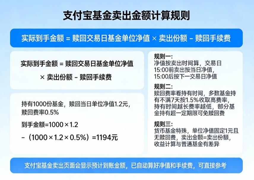 支付宝基金卖出份额怎么算钱？