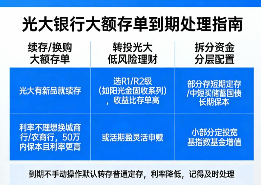 光大银行大额存单到期后钱该怎么处理？