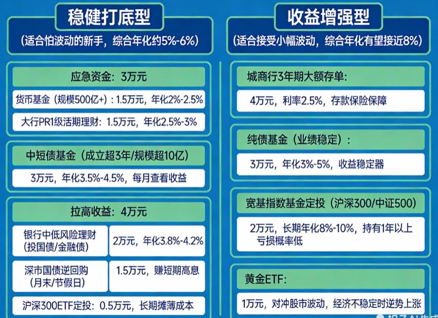 10万元理财,希望年化收益能到5%-8%,该怎么搭配产品?