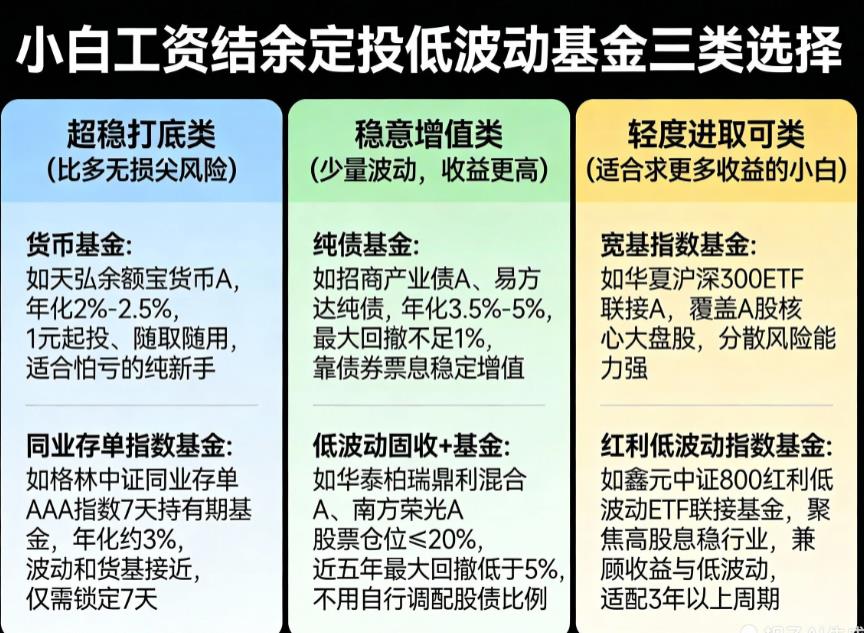 有没有适合小白用工资结余定投的低波动基金？