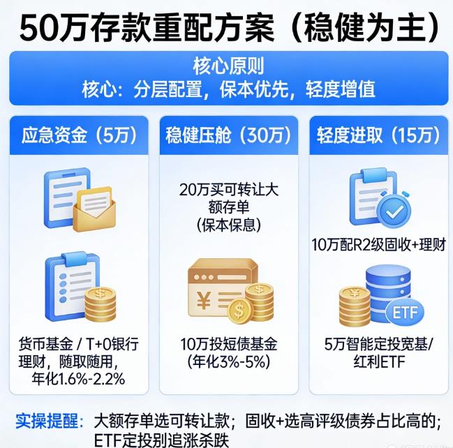 50万存款利率低，如何重新配置资产？