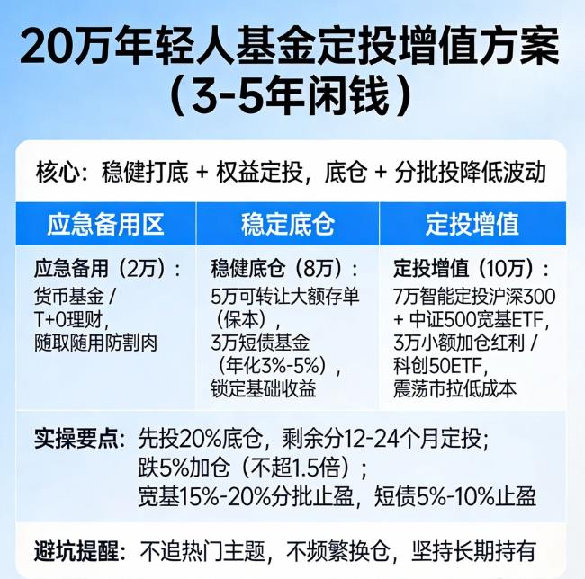 年轻人有20万，怎么定投基金能增值？