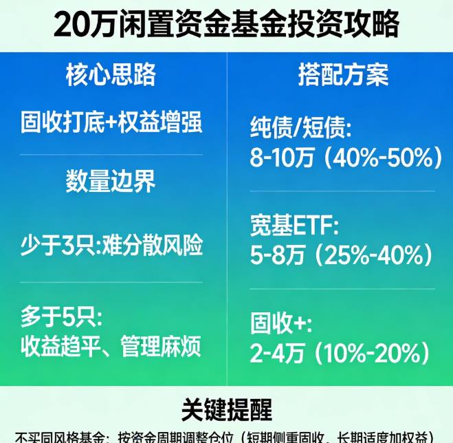 20万闲置资金,买几只基金合适?