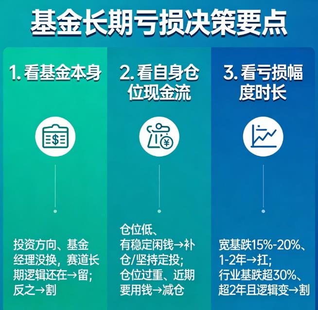 基金长期亏损，是应该果断“割肉”止损，还是越跌越买、坚持定投？具体怎么决策？